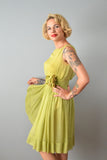 1950s Suzy Perette Party Dress / Green Silk Chiffon Dress / 50s Cocktail Dress / Size Extra Small