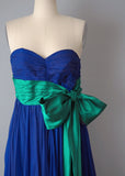 Bergdorf Goodman Designer Couture / 1950s Dress and Cape / 1957 Royal Blue and Emerald Silk Gown and Matching Cape / Size Small