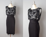 1950s Cocktail Dress By Miss Elliette // 50s Dress / Black Silk and Lace Dress / 1950s Little Black Dress / Size Small