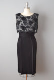 1950s Cocktail Dress By Miss Elliette // 50s Dress / Black Silk and Lace Dress / 1950s Little Black Dress / Size Small