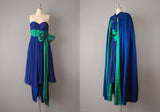 Bergdorf Goodman Designer Couture / 1950s Dress and Cape / 1957 Royal Blue and Emerald Silk Gown and Matching Cape / Size Small