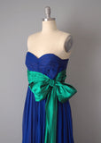 Bergdorf Goodman Designer Couture / 1950s Dress and Cape / 1957 Royal Blue and Emerald Silk Gown and Matching Cape / Size Small