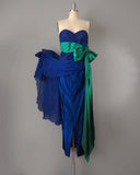 Bergdorf Goodman Designer Couture / 1950s Dress and Cape / 1957 Royal Blue and Emerald Silk Gown and Matching Cape / Size Small