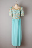 1980s Richilene Gown / Turquoise Dress / Statement Sleeves / Beaded Dress /Formal Dress / Mother Of The Bride Dress / Size Large