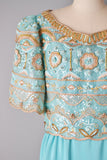 1980s Richilene Gown / Turquoise Dress / Statement Sleeves / Beaded Dress /Formal Dress / Mother Of The Bride Dress / Size Large
