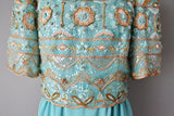 1980s Richilene Gown / Turquoise Dress / Statement Sleeves / Beaded Dress /Formal Dress / Mother Of The Bride Dress / Size Large