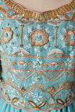 1980s Richilene Gown / Turquoise Dress / Statement Sleeves / Beaded Dress /Formal Dress / Mother Of The Bride Dress / Size Large
