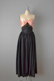1940s Strapless Gown / Pink and Blak Satin And Silk Taffeta Gown / 40s Formal Prom Dress / Size Small