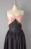 1940s Strapless Gown / Pink and Blak Satin And Silk Taffeta Gown / 40s Formal Prom Dress / Size Small