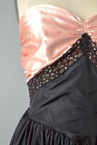 1940s Strapless Gown / Pink and Blak Satin And Silk Taffeta Gown / 40s Formal Prom Dress / Size Small