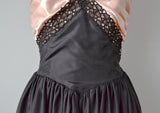 1940s Strapless Gown / Pink and Blak Satin And Silk Taffeta Gown / 40s Formal Prom Dress / Size Small