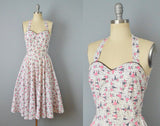 1950s Novelty Print Dress / Floral Print Dress / Umbrella Print / Fit And Flare Dress / Size Extra Small - Small