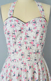 1950s Novelty Print Dress / Floral Print Dress / Umbrella Print / Fit And Flare Dress / Size Extra Small - Small