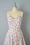 1950s Novelty Print Dress / Floral Print Dress / Umbrella Print / Fit And Flare Dress / Size Extra Small - Small