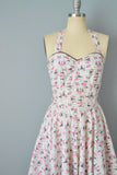 1950s Novelty Print Dress / Floral Print Dress / Umbrella Print / Fit And Flare Dress / Size Extra Small - Small