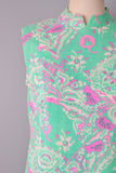 1960s Shift Dress / Adele Simpson Floral And Paisley Print Linen Shift Dress / Size Medium Large