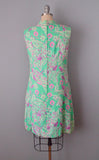 1960s Shift Dress / Adele Simpson Floral And Paisley Print Linen Shift Dress / Size Medium Large