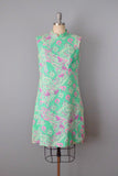 1960s Shift Dress / Adele Simpson Floral And Paisley Print Linen Shift Dress / Size Medium Large