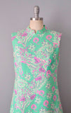 1960s Shift Dress / Adele Simpson Floral And Paisley Print Linen Shift Dress / Size Medium Large