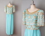 1980s Richilene Gown / Turquoise Dress / Statement Sleeves / Beaded Dress /Formal Dress / Mother Of The Bride Dress / Size Large