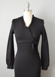 1960s Johnathan Logan Dress / Wool Knit Dress / Little Black Dress / Size Extra Small Small