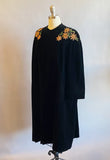 1940s Velvet Coat / Black Velvet Duster / Opera Coat / 40s Black Coat / Size Large