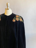 1940s Velvet Coat / Black Velvet Duster / Opera Coat / 40s Black Coat / Size Large