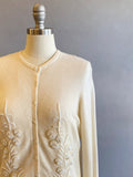 1950s Sequined Cashmere Cardigan / Cashmere Sweater / White Beaded Sweater / Beaded Sweater / Size Medium Large