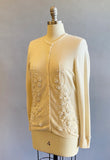 1950s Sequined Cashmere Cardigan / Cashmere Sweater / White Beaded Sweater / Beaded Sweater / Size Medium Large