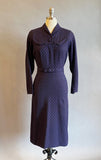 1950s Wiggle Dress / 50s Office Dress / Black And Purple Check Dress / Size Extra Small / Size Small