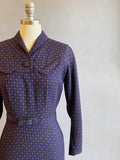1950s Wiggle Dress / 50s Office Dress / Black And Purple Check Dress / Size Extra Small / Size Small
