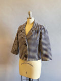 1960s Navy Houndstooth Jacket / Cropped Wool Jacket / Navy and White Check Print Jacket / Size Medium
