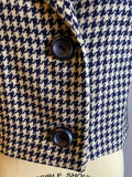 1960s Navy Houndstooth Jacket / Cropped Wool Jacket / Navy and White Check Print Jacket / Size Medium