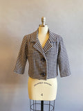 1960s Navy Houndstooth Jacket / Cropped Wool Jacket / Navy and White Check Print Jacket / Size Medium