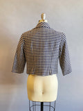 1960s Navy Houndstooth Jacket / Cropped Wool Jacket / Navy and White Check Print Jacket / Size Medium