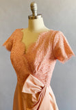 1950's Pink Cocktail Dress / DuBarry Short Formal / 50s Wiggle Dress /Pink Lace Dress / Pink Silk Dress / Size Small