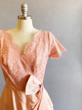 1950's Pink Cocktail Dress / DuBarry Short Formal / 50s Wiggle Dress /Pink Lace Dress / Pink Silk Dress / Size Small