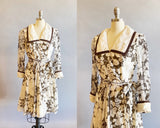 1970s Floral Wrap Dress / S. Eisenberg Dress / Floral Cotton Dress / Size Small