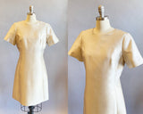 1960s Party Dress / Champagne Silk Shantung Dress / Cocktail Dress / Casual Wedding Dress / Size XL