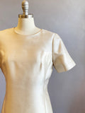 1960s Party Dress / Champagne Silk Shantung Dress / Cocktail Dress / Casual Wedding Dress / Size XL