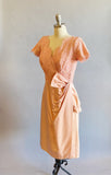 1950's Pink Cocktail Dress / DuBarry Short Formal / 50s Wiggle Dress /Pink Lace Dress / Pink Silk Dress / Size Small