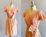 1950's Pink Cocktail Dress / DuBarry Short Formal / 50s Wiggle Dress /Pink Lace Dress / Pink Silk Dress / Size Small
