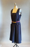 1970s Navy Dress / Navy Sasson Summer Sleeveless Belted Dress With Pockets / Size Large Extra Large