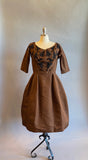1950s Dress / 1950s Party Dress / 50s Beaded Dress / 1950s Cocktail Dress / 50s Silk Dress / Size Medium - Large