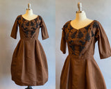 1950s Dress / 1950s Party Dress / 50s Beaded Dress / 1950s Cocktail Dress / 50s Silk Dress / Size Medium - Large