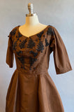 1950s Dress / 1950s Party Dress / 50s Beaded Dress / 1950s Cocktail Dress / 50s Silk Dress / Size Medium - Large