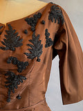 1950s Dress / 1950s Party Dress / 50s Beaded Dress / 1950s Cocktail Dress / 50s Silk Dress / Size Medium - Large