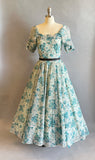 1950's Party Dress / Sheer Floral Print Dress / Dress With Slip / Size Small
