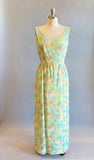 1960s Floral Maxi Dress / 60s Sun Dress / 1960s Summer Dress / Aqua Print / Size Small