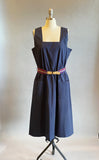 1970s Navy Dress / Navy Sasson Summer Sleeveless Belted Dress With Pockets / Size Large Extra Large